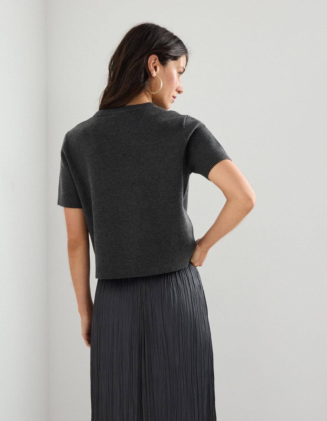 T-shirt de Malha, Mulher, Cinzento Escuro