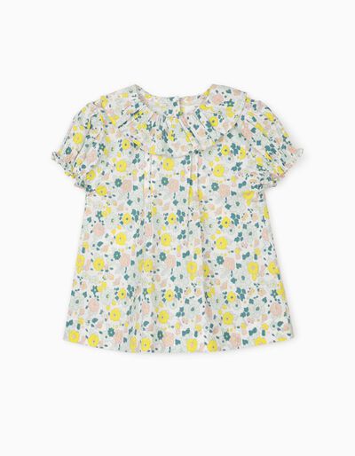 Floral Blouse for Baby Girls, White