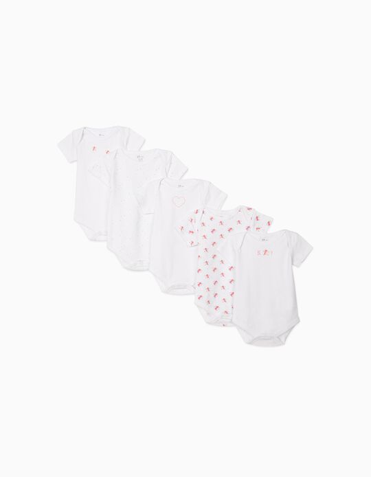 5-Pack Short-sleeved Bodysuits for Baby Girls 'Birds', White