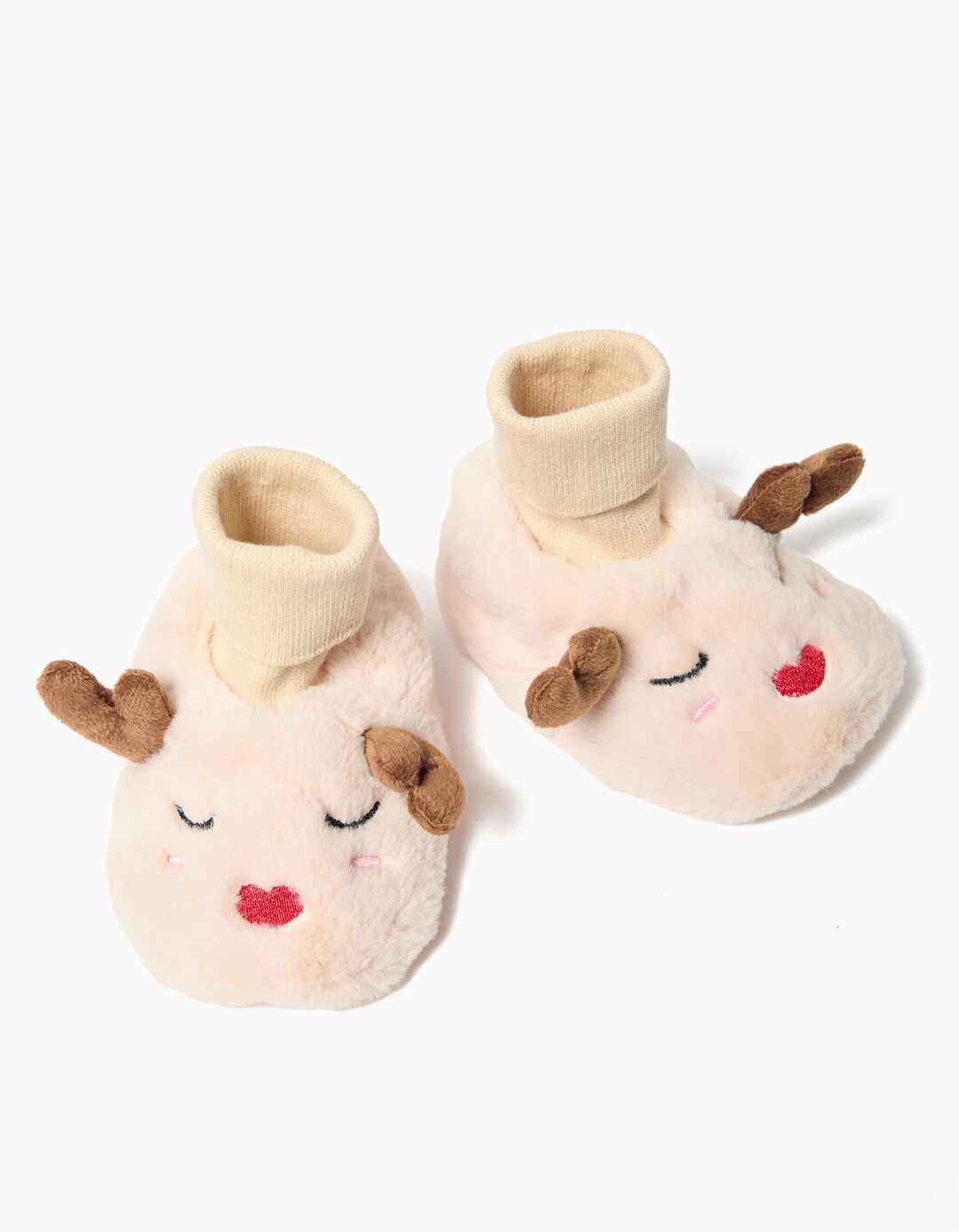 Chinelos de Natal com Meia, Menina, Bege