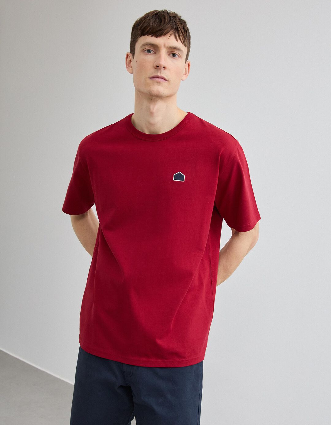 T-shirt Heavy Jersey Bordado, Homem, Vermelho Escuro