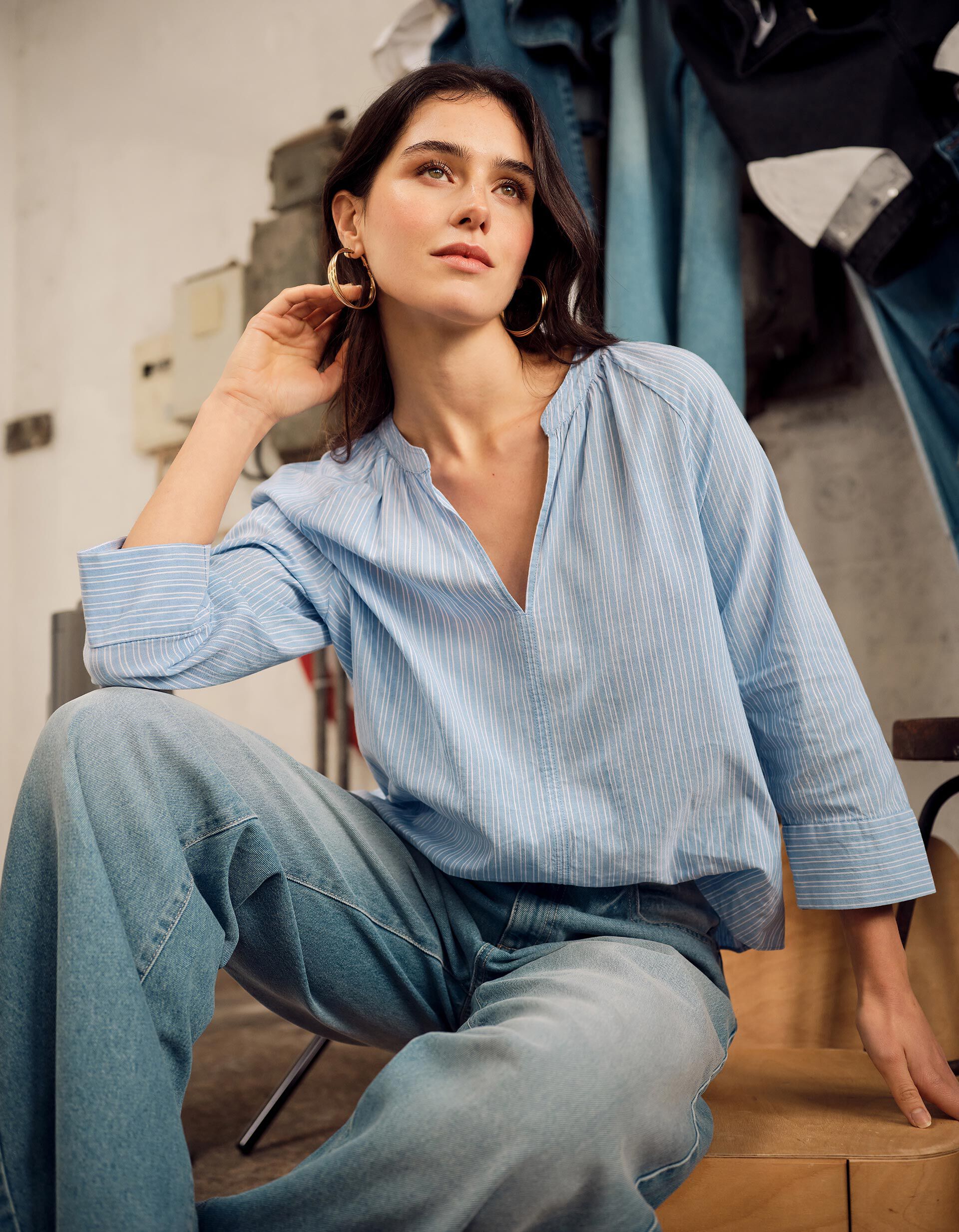 Comprar Online Blusa Riscas, Mulher, Azul Claro