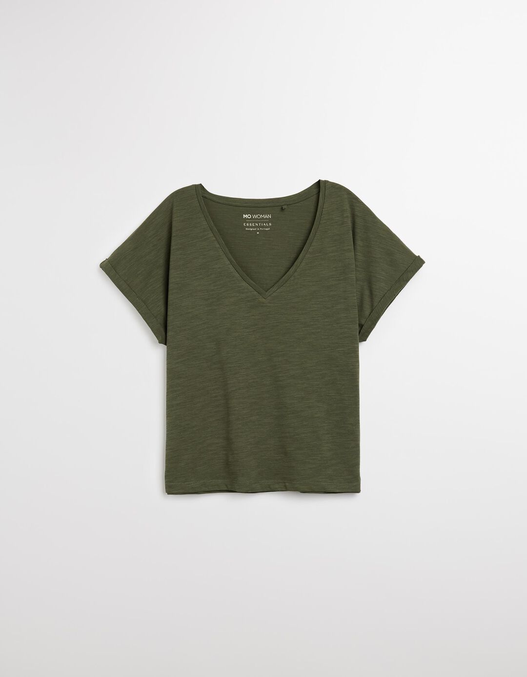 T-shirt Decote em V, Mulher, Verde Escuro