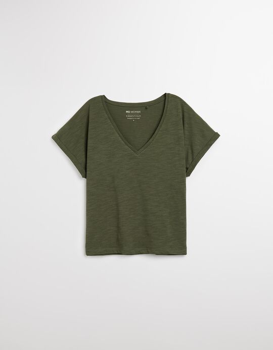 Comprar Online T-shirt Decote em V, Mulher, Verde Escuro