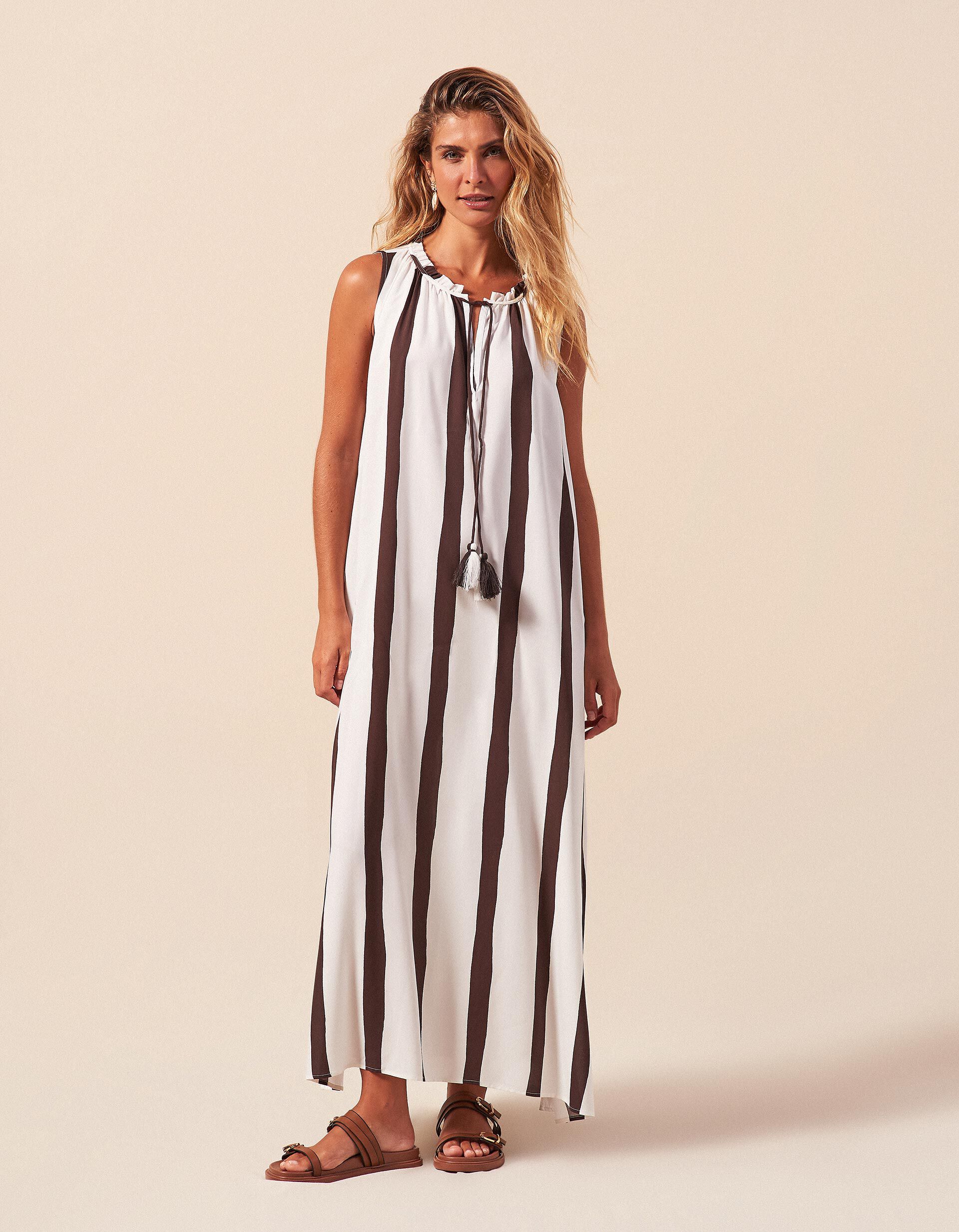 Vestido Riscas, Mulher, Bege Claro