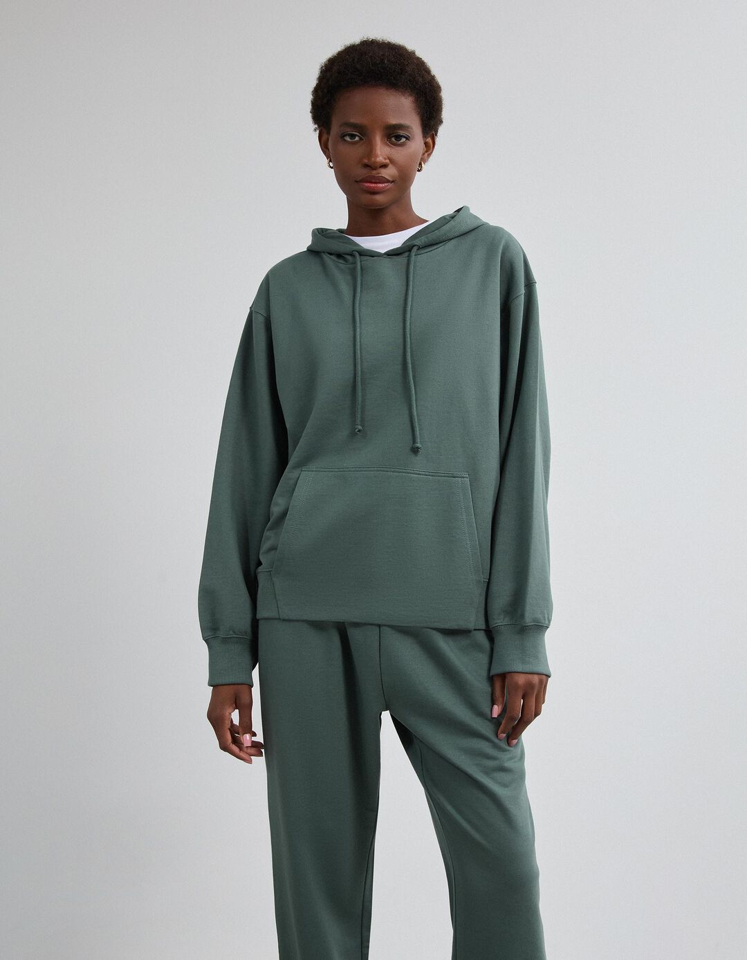 Sweatshirt Com Capuz, Mulher, Verde Escuro