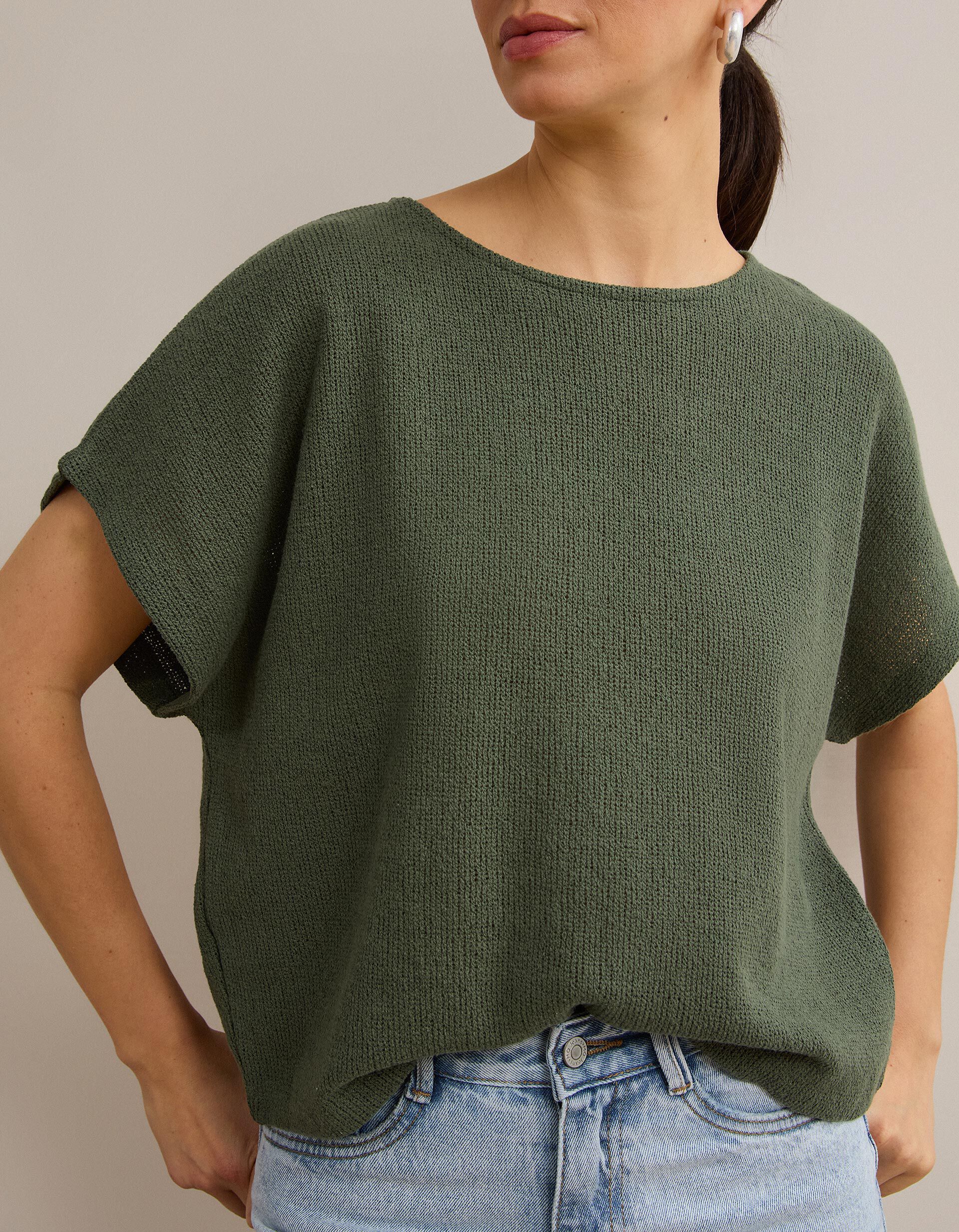 Comprar Online T-shirt Em Malha R&uacute;stica, Mulher, Verde Escuro