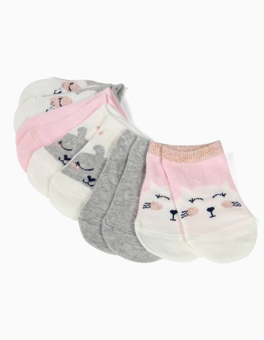 5 Pares de Meias Curtas para Beb&eacute; Menina 'Cute Animals', Multicolor