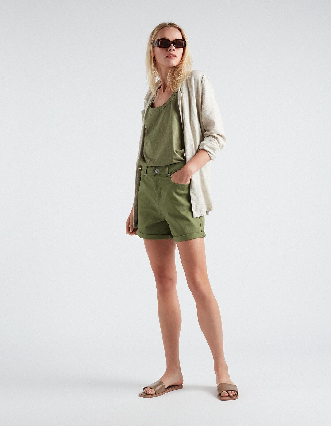 Basic Twill Shorts, Women, Dark Green