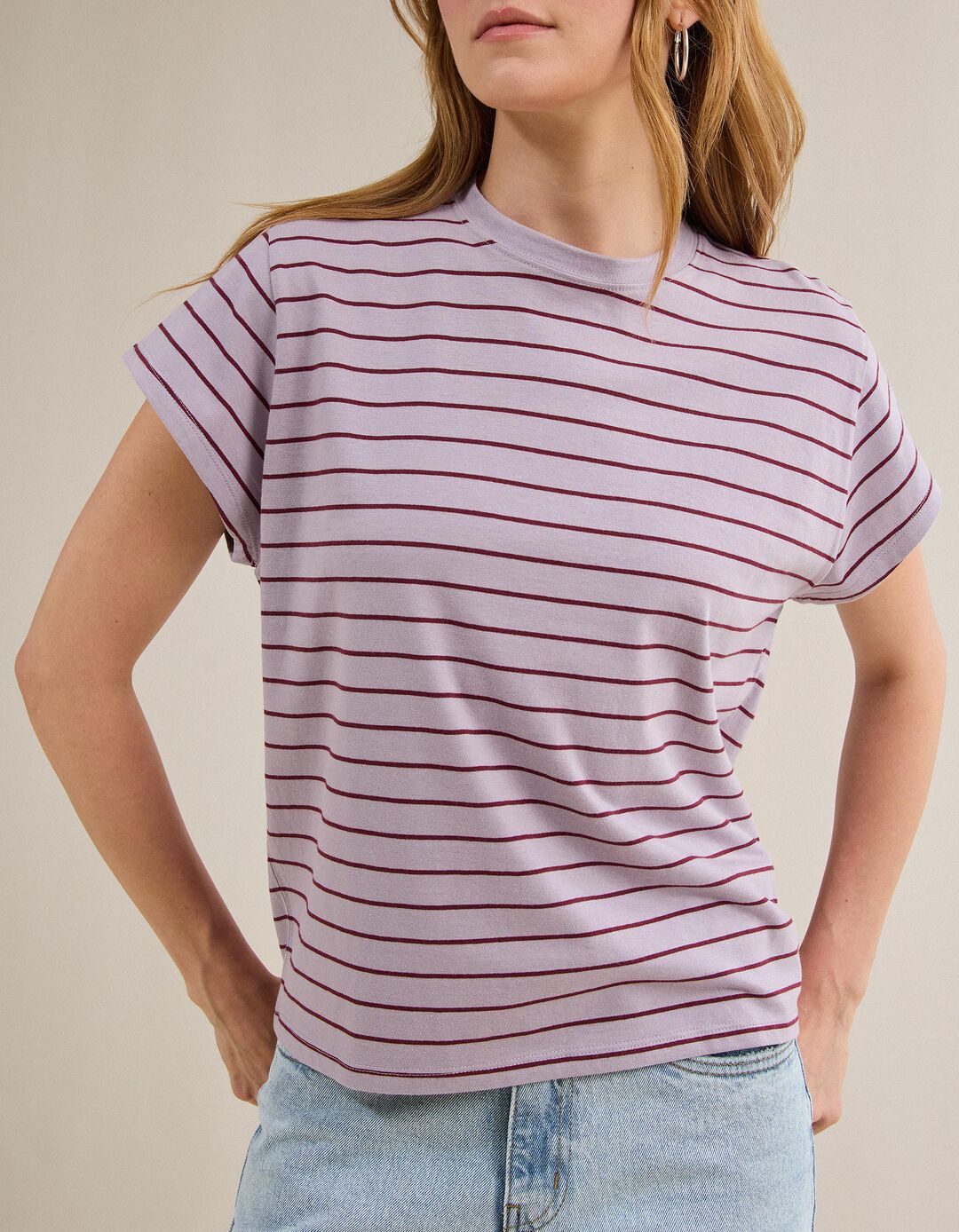 T-shirt &agrave;s Riscas, Mulher, Roxo