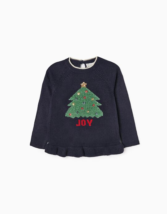 Christmas Jumper for Girls 'Christmas Tree', Dark Blue