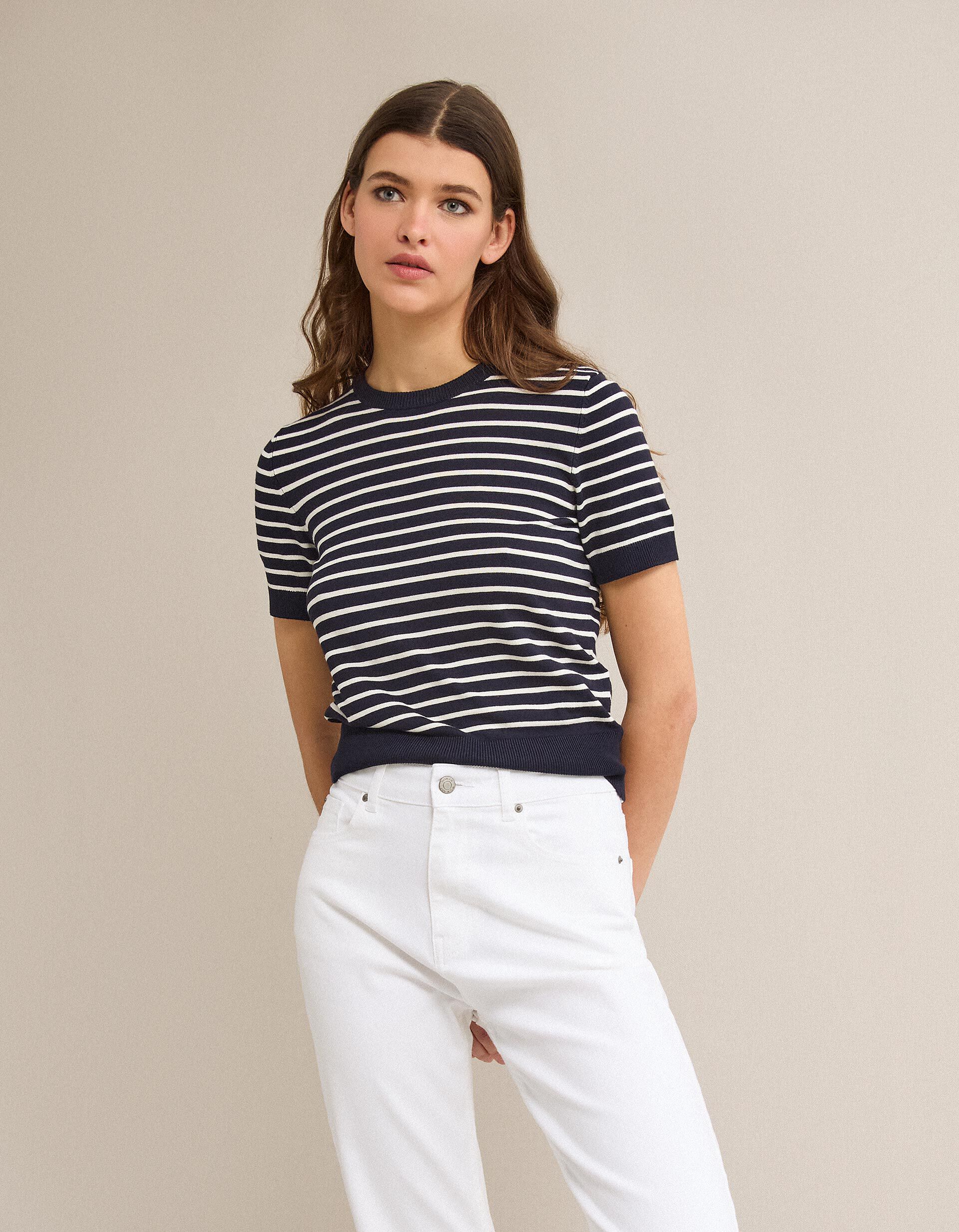 Comprar Online Camisola de Malha Riscas, Mulher, Azul Escuro