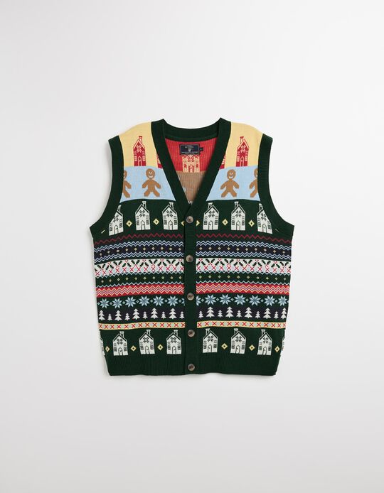 Comprar Online Colete Natal de Malha, Homem, Verde Escuro 