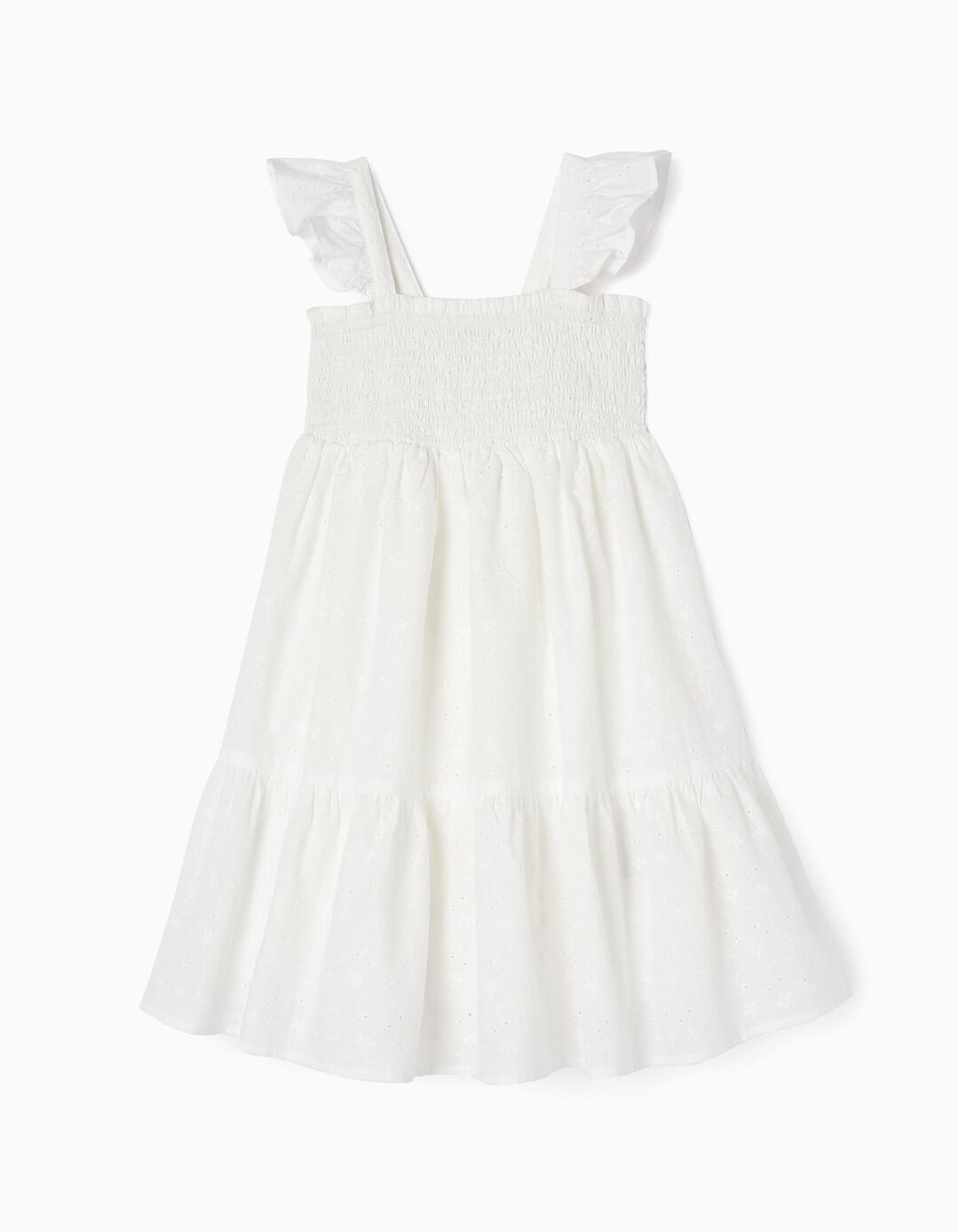 Dress with English Embroidery for Girls, White