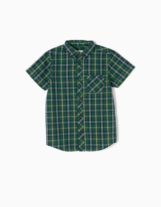 Short-Sleeved Checked Shirt, Green & Yellow