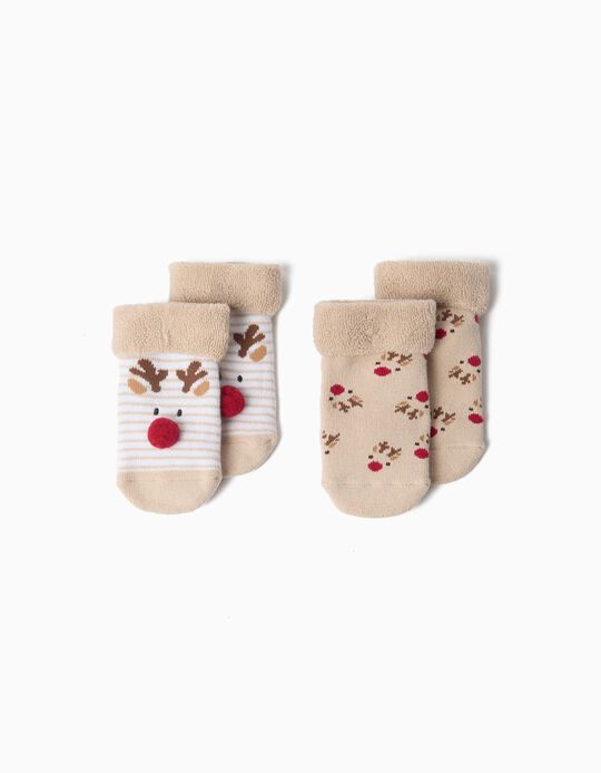 Comprar Online Pack 2 Pares De Meias Natal, Menina, Bege Escuro
