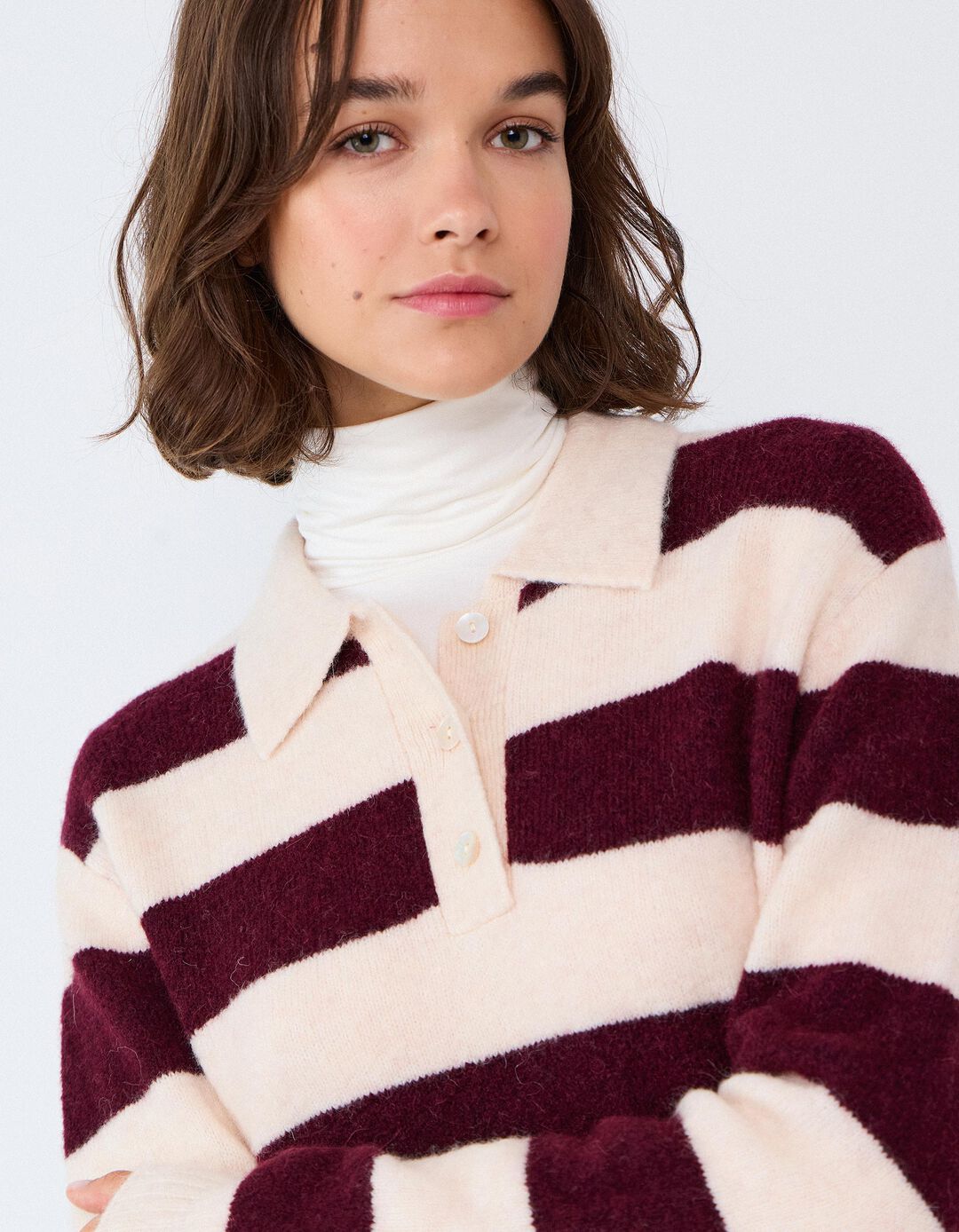 Polo Em Mistura De L&atilde; E Alpaca, Mulher, Vermelho Escuro
