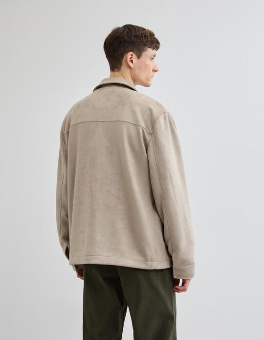 Comprar Online Sobrecamisa Efeito Camur&ccedil;a, Homem, Bege