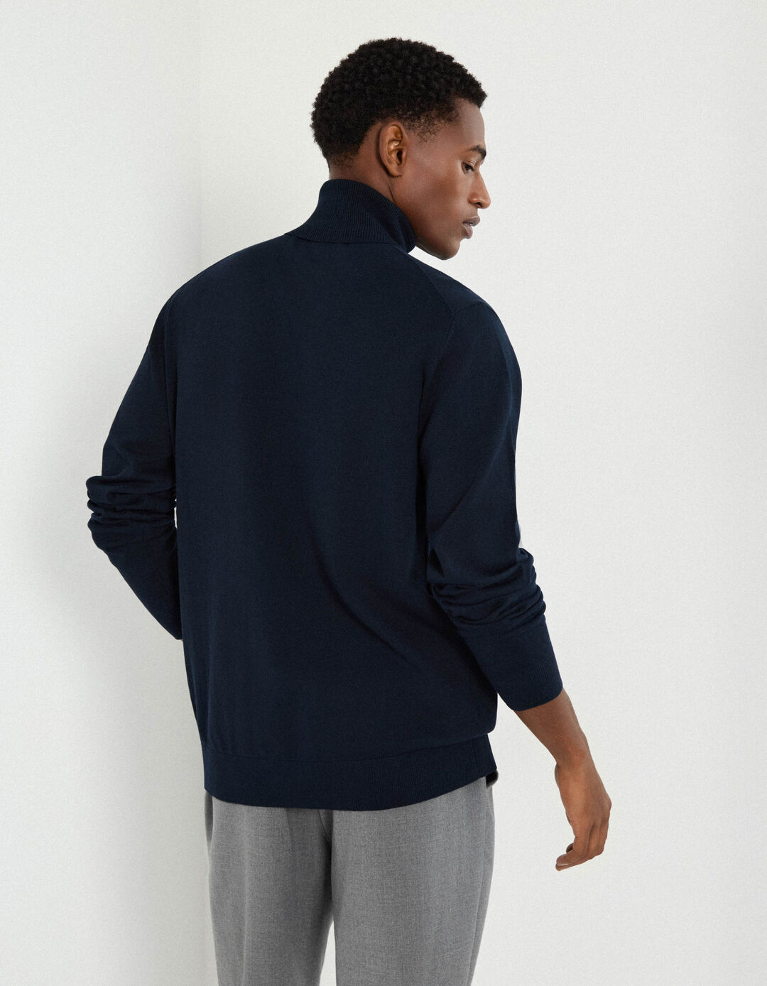 Camisola de Malha com Gola Alta, Homem, Azul Escuro