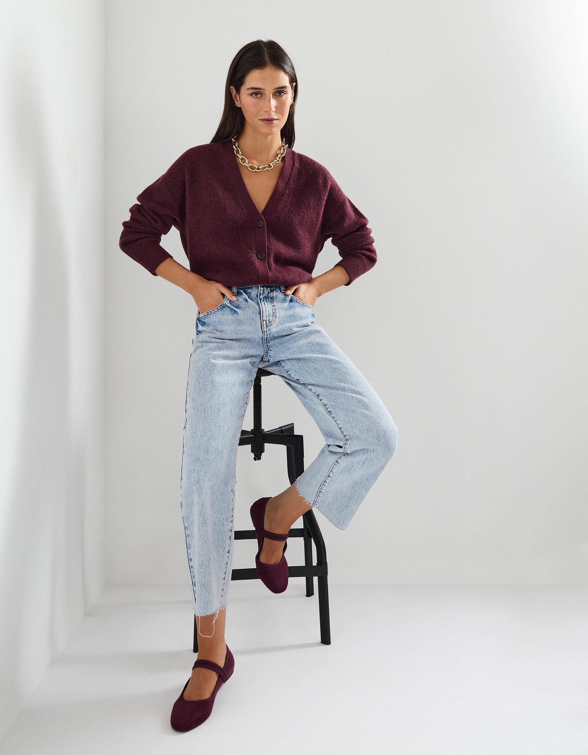 Comprar Online Casaco de Malha, Mulher, Vermelho Escuro