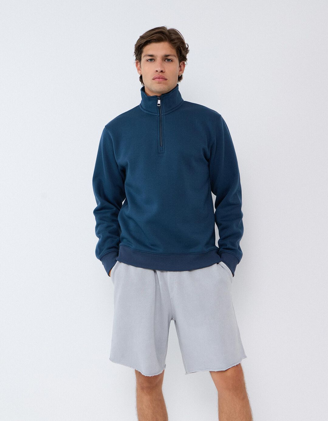 Sweatshirt Com Gola Alta, Homem, Azul Escuro