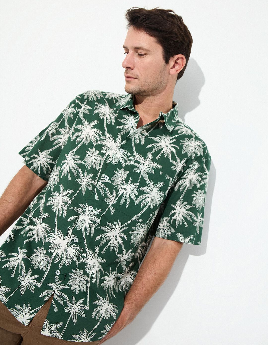 Camisa de Manga Curta, Homem, Verde Escuro 