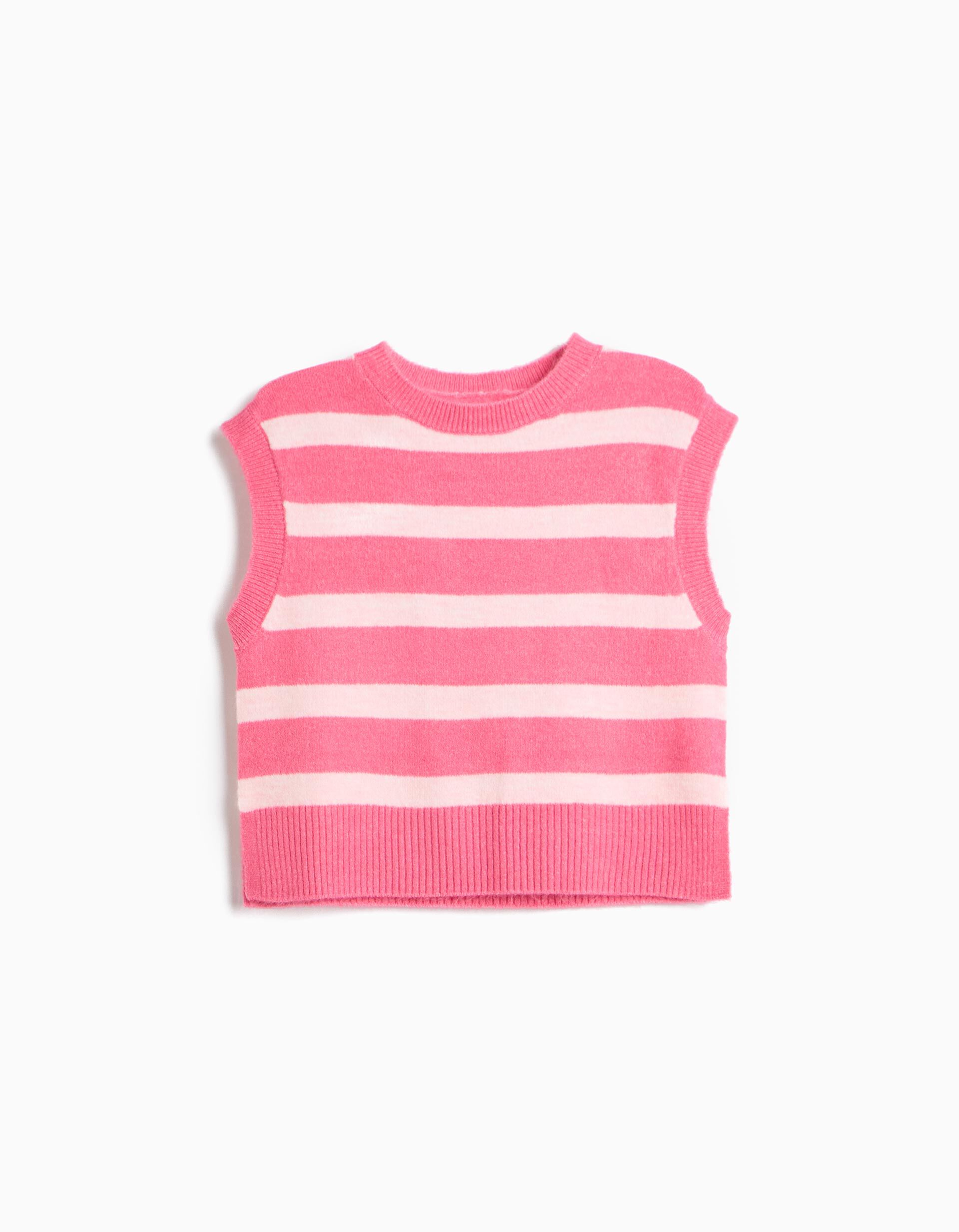 Comprar Online Colete De Malha &Agrave;s Riscas, Menina, Rosa