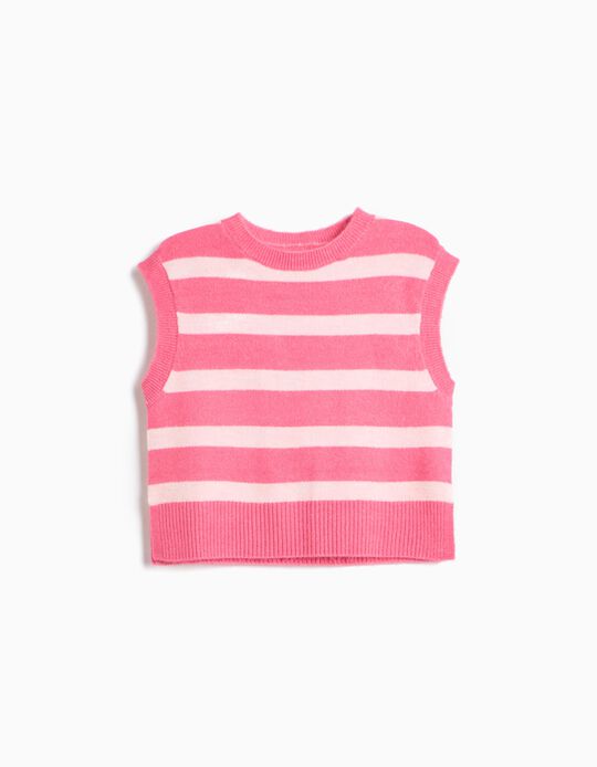 Comprar Online Colete De Malha &Agrave;s Riscas, Menina, Rosa