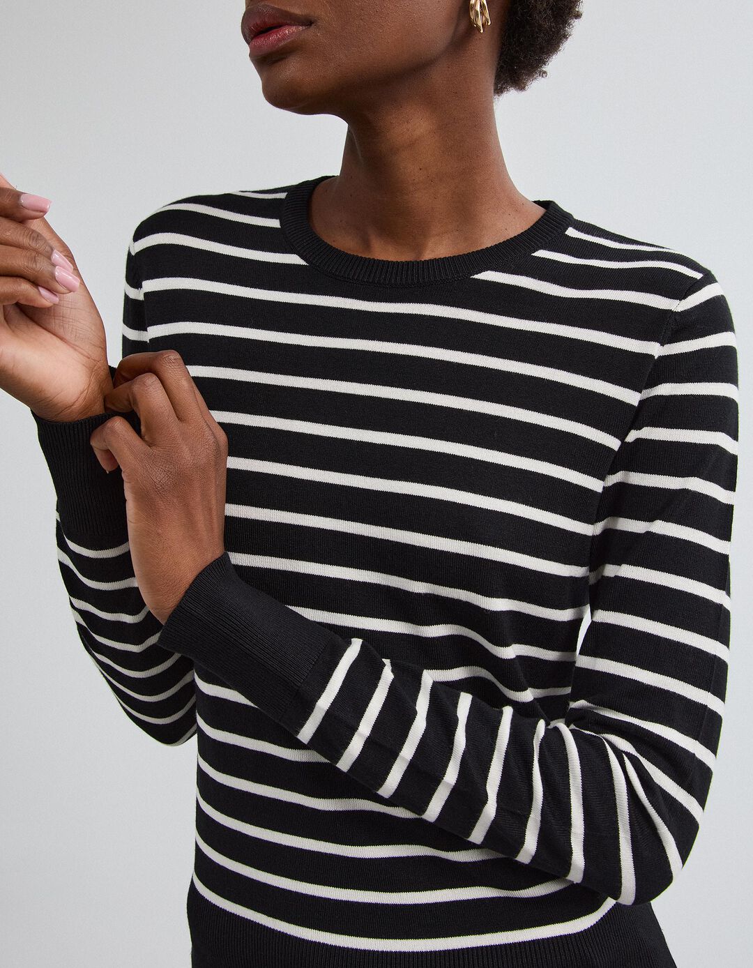 Camisola De Manga Comprida &Agrave;s Riscas, Mulher, Preto
