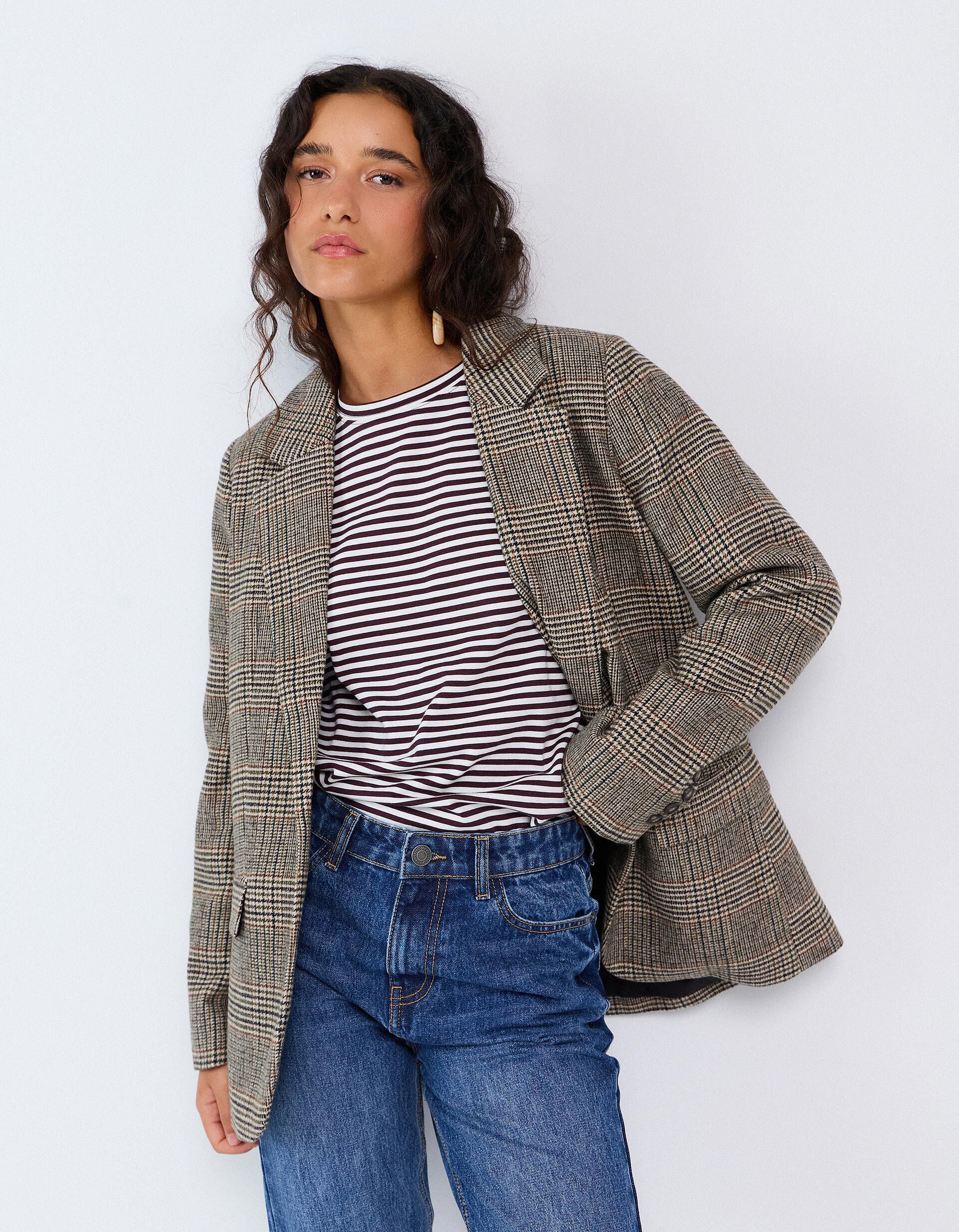 Comprar Online Blazer Xadrez, Mulher, Bege