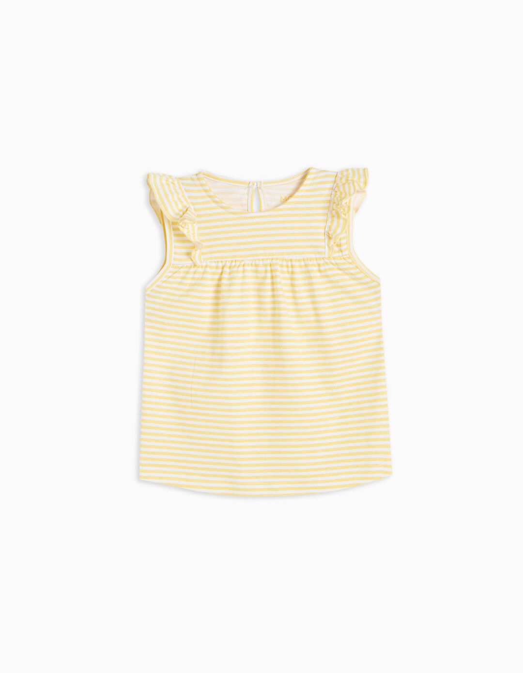 Frill Striped T-shirt, Baby Girls, Light Yellow