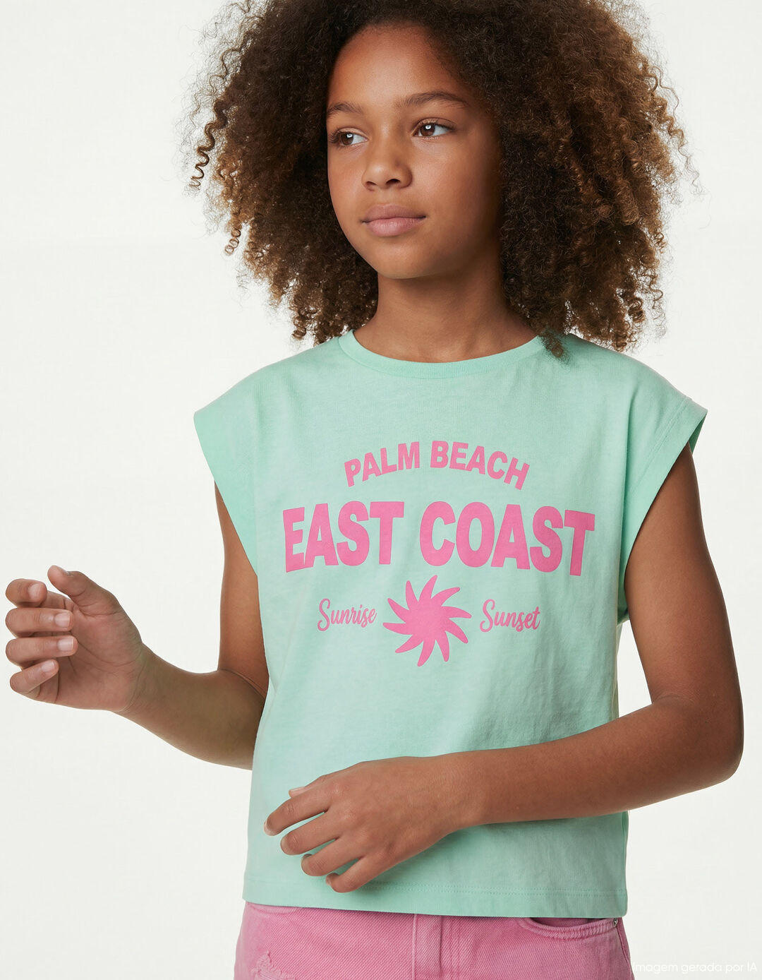 T-shirt Estampada, Menina, Verde Claro