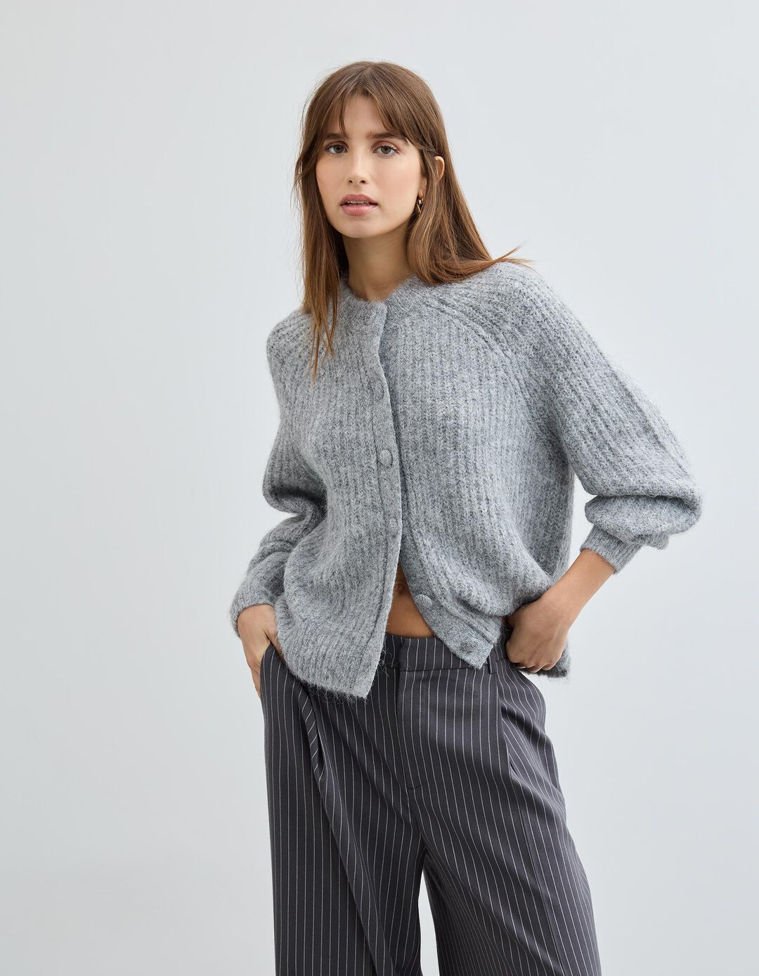 Casaco de Malha, Mulher, Cinzento