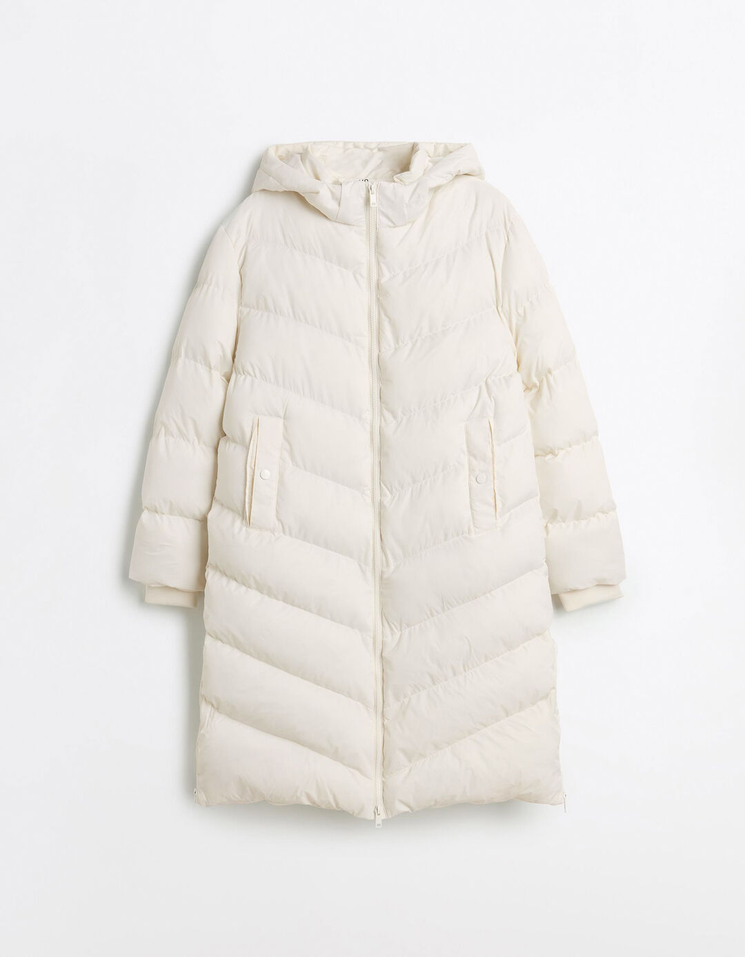Casaco Acolchoado Comprido, Mulher, Bege Claro