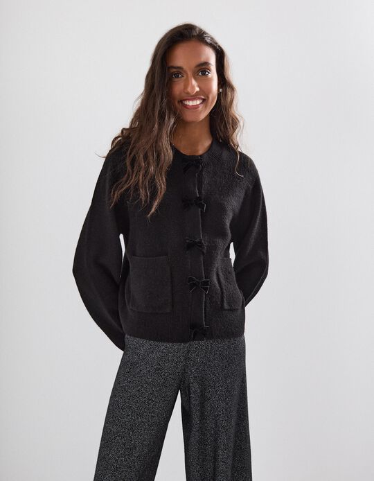 Comprar Online Casaco de Malha com Laços, Mulher, Preto 