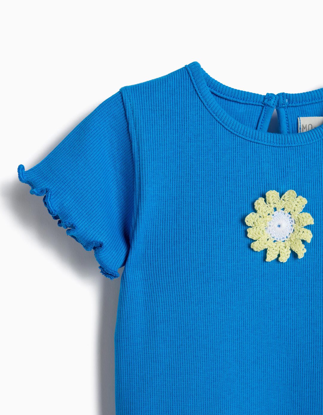 T-shirt Bordado Flor, Menina, Azul