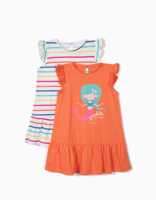2 Vestidos para Beb&eacute; Menina 'Mermaid', Coral e Branco