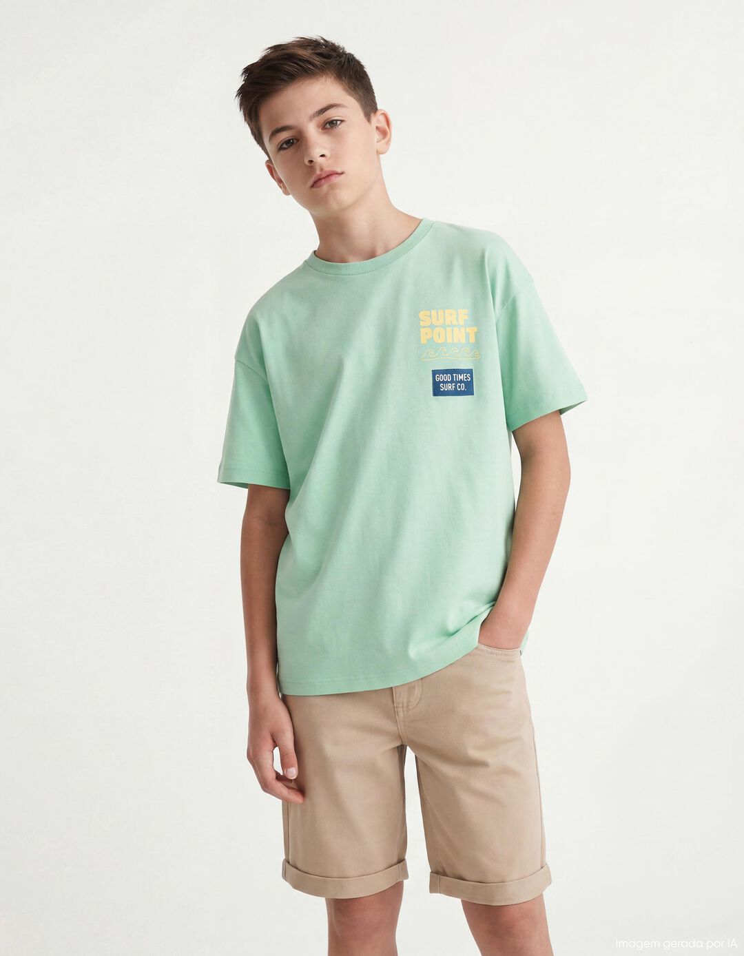 T-shirt Estampada, Menino, Verde Claro