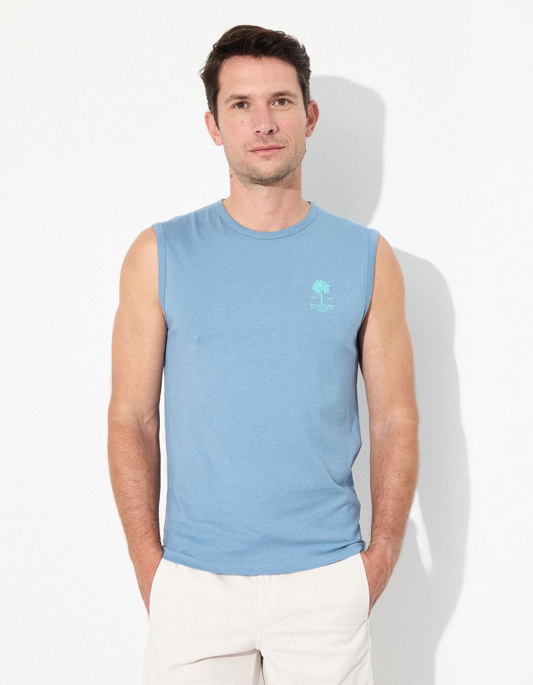 T-shirt sem mangas, Homem, Azul