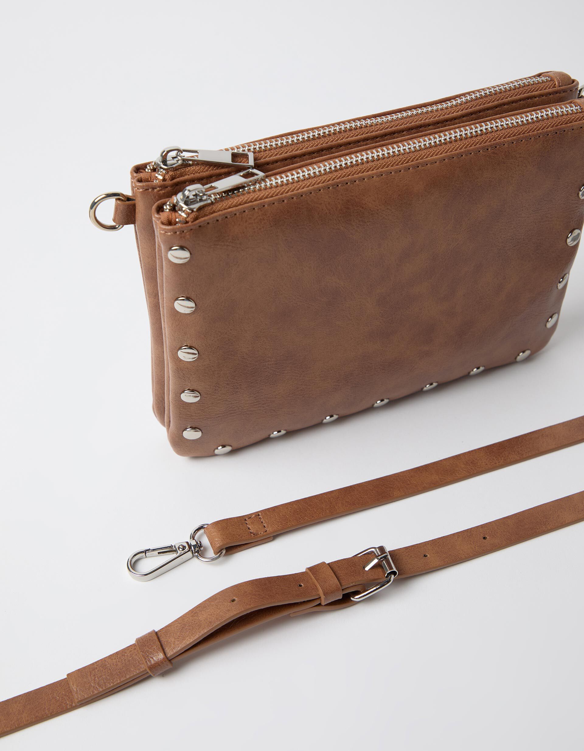 Comprar Online Mala Tiracolo Com Tachas, Mulher, Castanho Claro