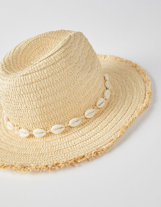 Wide Brim Straw Hat for Girls, Beige