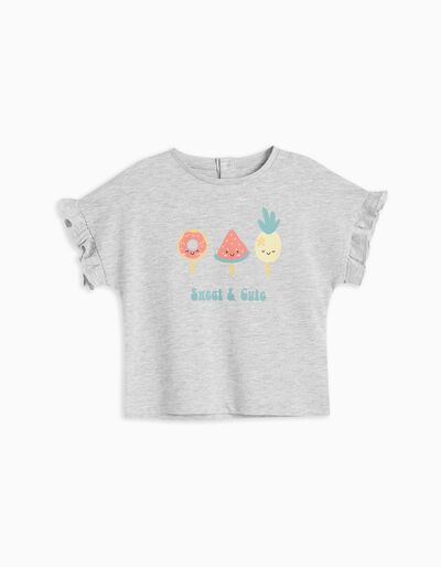 Frills T-shirt, Baby Girls, Light Grey