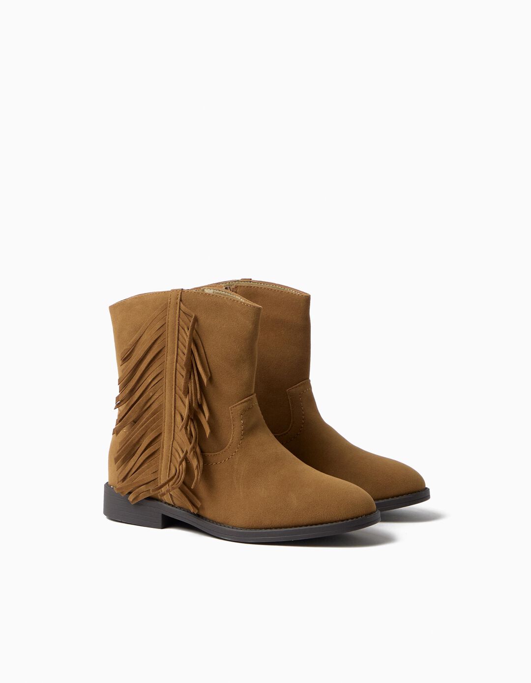 Botas Com Franjas, Menina, Bege Escuro