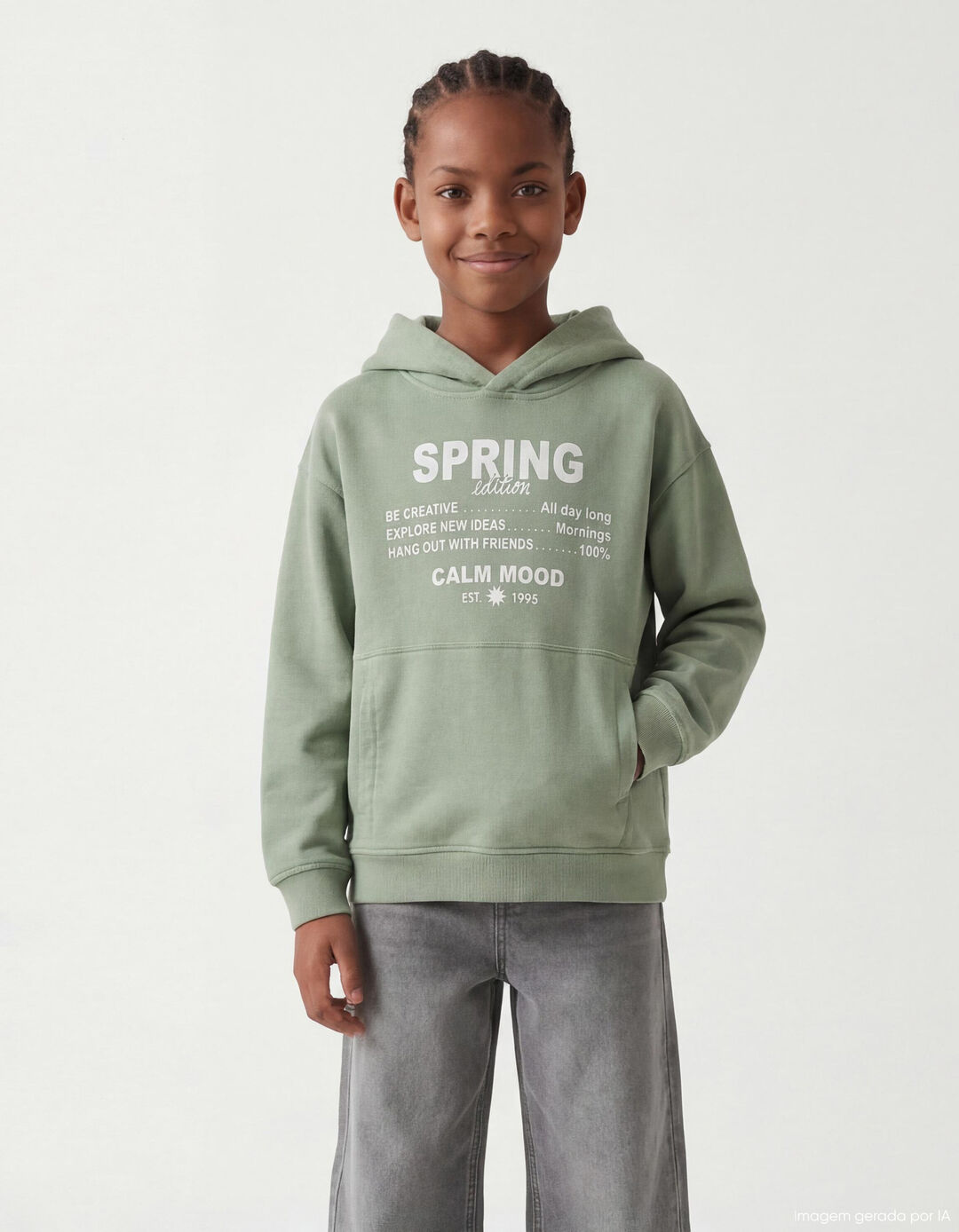 Sweatshirt com Capuz, Menino, Verde Claro