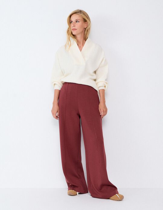 Comprar Online Cal&ccedil;as De Malha Interlock Wide Leg, Mulher, Vermelho Escuro