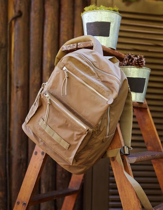 Multi-purpose Nylon Backpack for Men, Beige