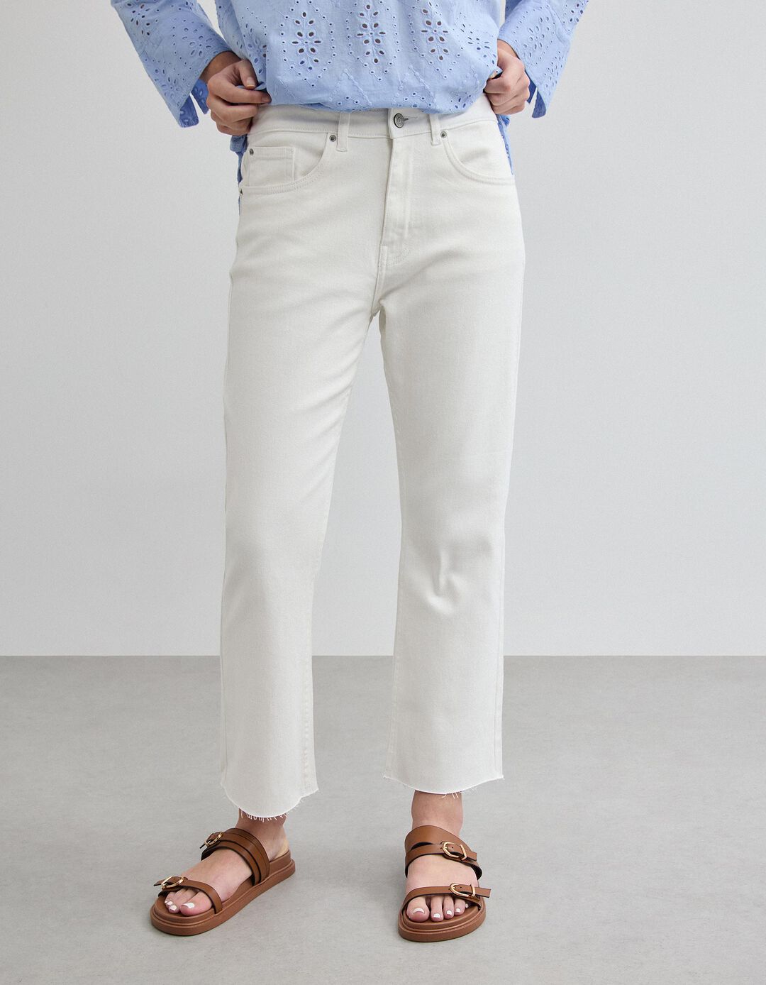 Cal&ccedil;as de Ganga 'Straight Cropped', Mulher, Branco
