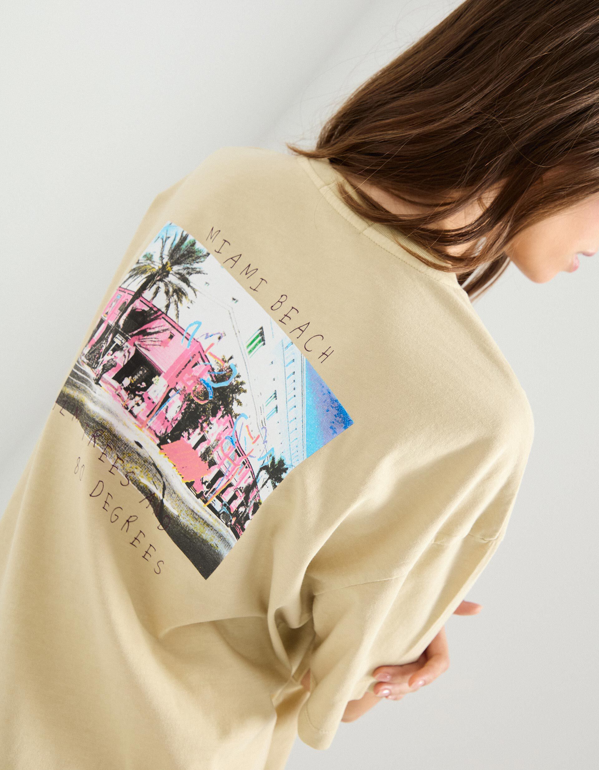 Comprar Online T-shirt Print, Mulher, Bege Claro 