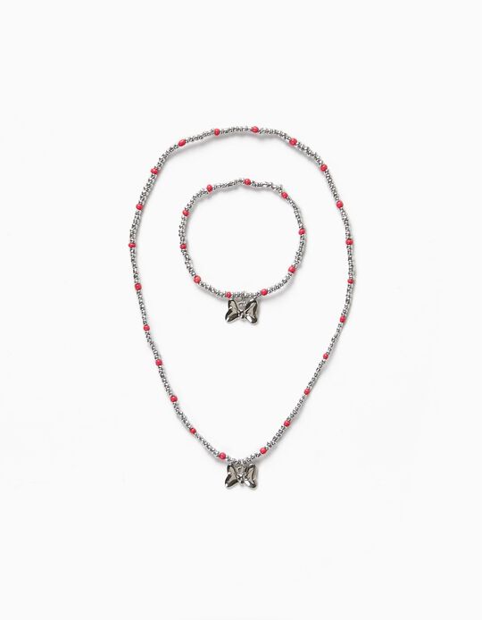 Necklace + Bracelet for Girls 'Minnie', Silver/Pink