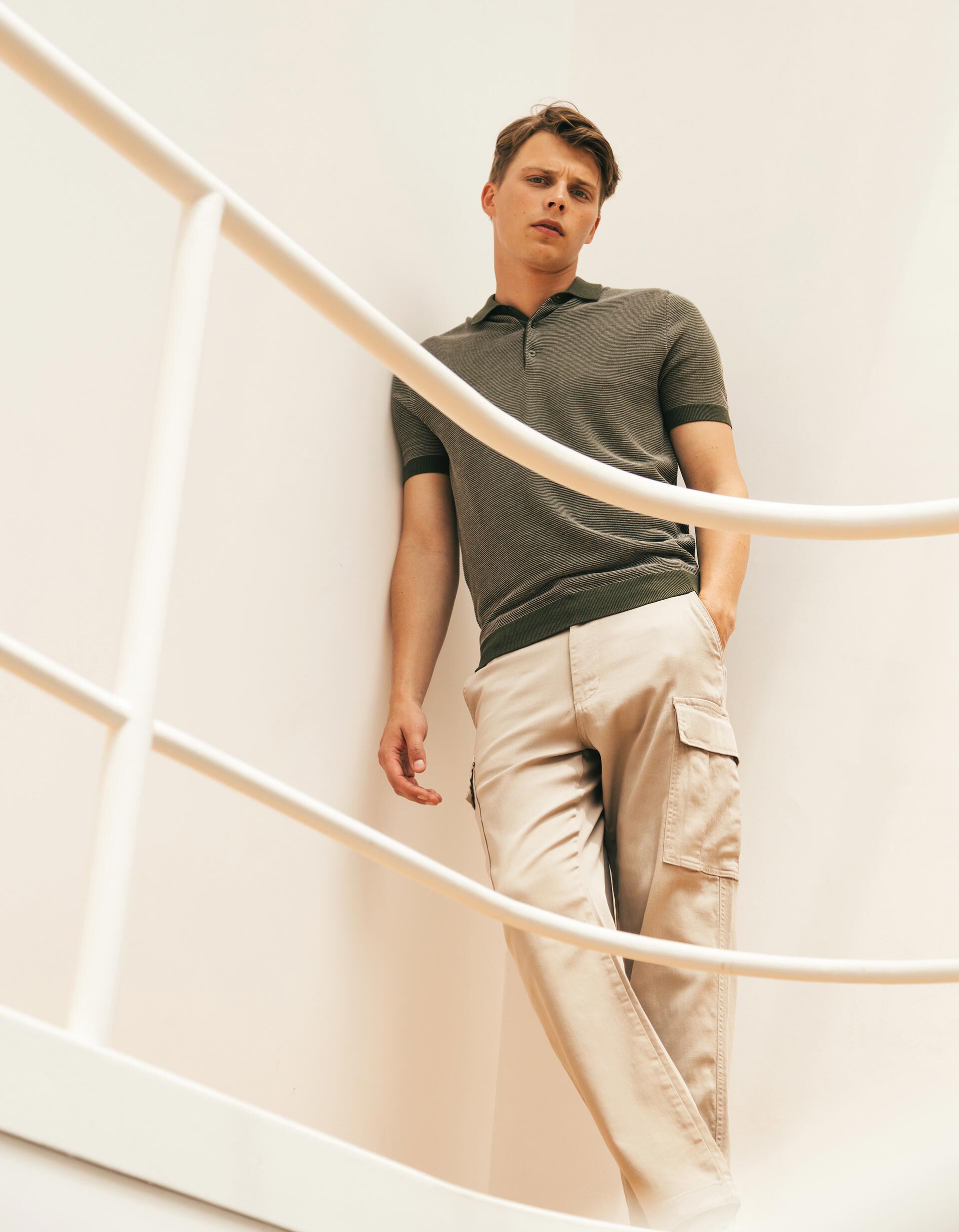 Comprar Online Polo de Malha com Riscas, Homem, Verde Escuro 